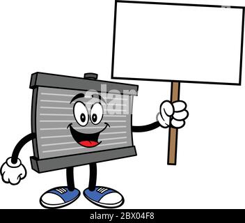 Lettino per radiatori con segno - UN cartone illustrazione di una mascotte per radiatori con un cartello. Illustrazione Vettoriale
