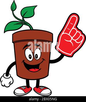 Pianta in vaso con schiuma Finger- UN Cartoon Illustrazione di una pianta in vaso con un dito di schiuma. Illustrazione Vettoriale