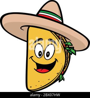 Taco Mascot - un'illustrazione cartoon di una Mascotte Taco. Illustrazione Vettoriale