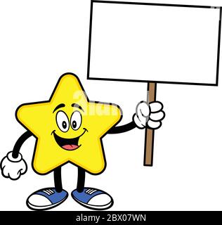 Star Mascot con un segno - un'illustrazione cartoon di una Star Mascot con un segno. Illustrazione Vettoriale
