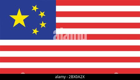 Illustrazione della bandiera americana combinata con le stelle della bandiera cinese. Flag manipolato. Conflitto mondiale Foto Stock