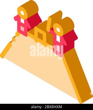 Due giocatori di cricket su Mountain icona isometrica illustrazione vettoriale Illustrazione Vettoriale
