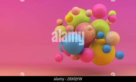 rendering 3d di sfondo con sfere flottanti colorate Foto Stock