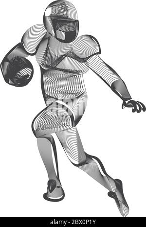 Astratto giocatore di calcio americano o rugby figura maschile in corsa azione movimento posa umana silhouette Vector sport gioco profilo forma contorno illustrazione Illustrazione Vettoriale