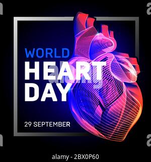 Vettore cuore del corpo umano con linee geometriche 3d astratte e onde di gradiente arte a mondo medico giornata cardiaca o medicina anatomia cardiologica o bio Illustrazione Vettoriale