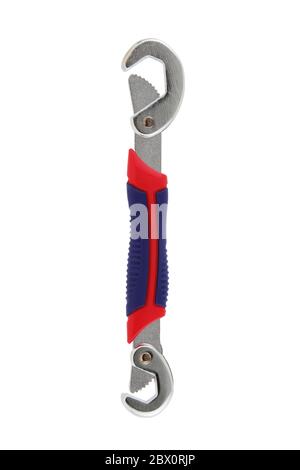 Chiave regolabile a doppia estremità su bianco con percorso di taglio Foto Stock