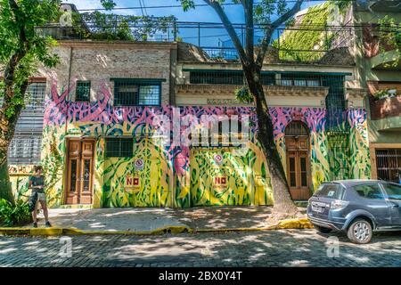 Edificio dipinto in modo artistico a Recoleta, Buenos Aires, Argentina - 23 Gennaio 2019 Foto Stock