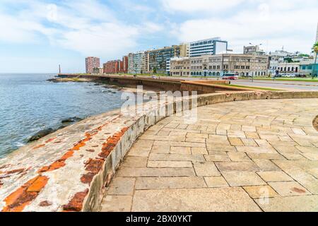 Peolpe Walking sulla Rambla Gran Bretana (Gran Bretagna), Montevideo, Uruguay, 26 gennaio 2019 Foto Stock