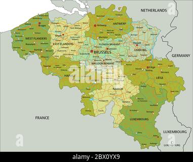 Mappa politica modificabile con livelli separati e molto dettagliata. Belgio. Illustrazione Vettoriale