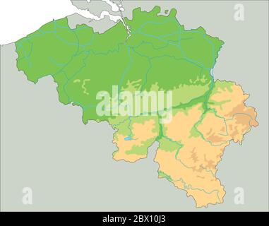 Mappa fisica del Belgio dettagliata. Illustrazione Vettoriale