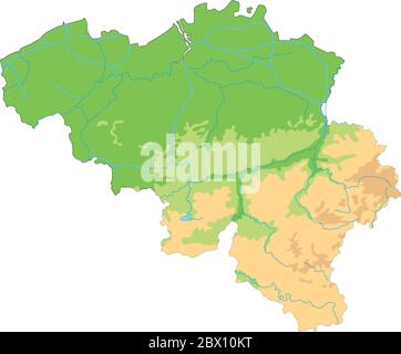 Mappa fisica del Belgio dettagliata. Illustrazione Vettoriale