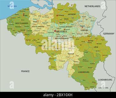 Mappa politica modificabile con livelli separati e molto dettagliata. Belgio. Illustrazione Vettoriale