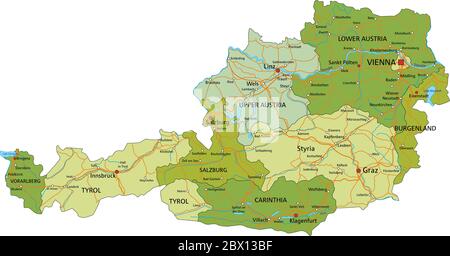 Austria - Mappa politica modificabile e molto dettagliata con livelli separati. Illustrazione Vettoriale