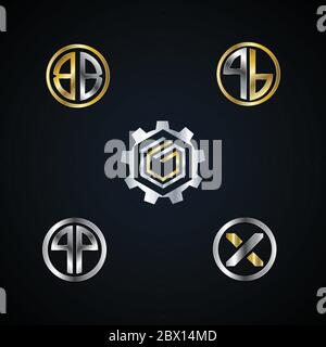 Simbolo simbolo della collezione di logo Set Silver Gold Letter Metal Illustrazione Vettoriale