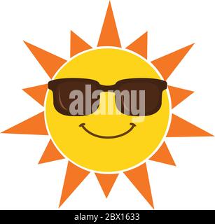 Sole con occhiali da sole cartoon illustrazione vettoriale isolato su sfondo bianco Illustrazione Vettoriale