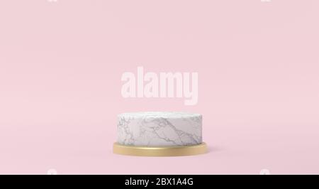 Bianco marmo podio rosa sfondo rendering 3D Foto Stock