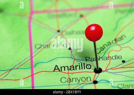 Amarillo è stato puntato su una mappa del Texas, Stati Uniti Foto Stock