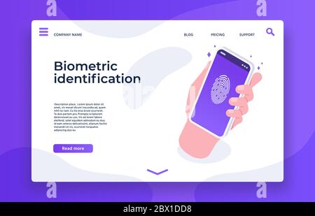 Identificazione biometrica impronta digitale, sensore di sicurezza biometrico Illustrazione Vettoriale