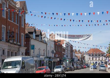Vista su High Street a Marlow, Buckinghamshire, Regno Unito Foto Stock
