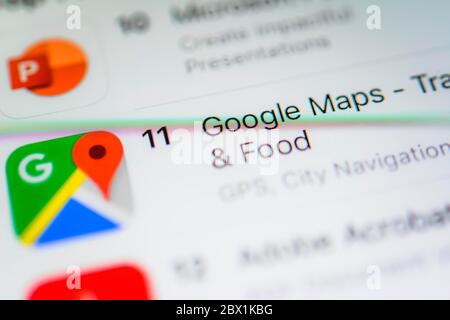 App Google Maps, servizio mappe online, icona dell'app, screenshot, smartphone, dettagli, schermo intero Foto Stock