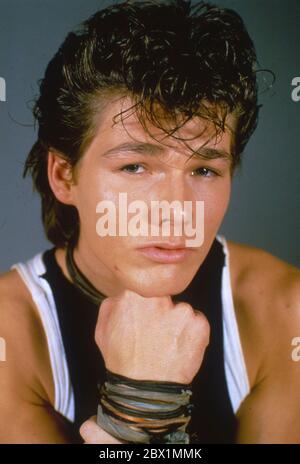 A-ha: Morten Harket, Pål Waaktaar e Magne Furuholmen 1984: Morten Harket Foto Stock