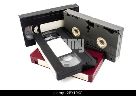 Videocassette su sfondo bianco. Foto Stock