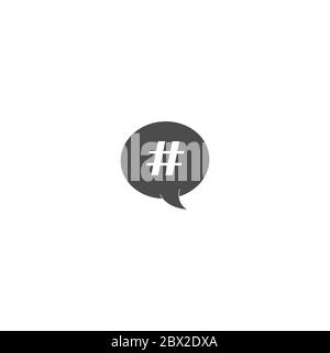 icona hashtag nella bolla del parlato. concetto di segno di numero, social media e comunicazione web. stile piatto moderno illustrazione vettoriale Illustrazione Vettoriale