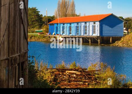 Francia, Charente-Maritime (17), hangar d'ostréiculteur à Saint-Trojan-les-Bains, stazione balnéaire sur l'île d'Oléron Foto Stock