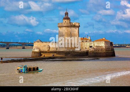 Francia, Charente-Maritime (17), le Fort Louvois et le pont de l'île d'Oléron, Bourcefranc-le-Chapus Foto Stock