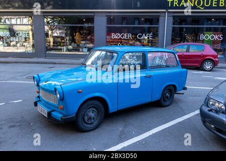 Blue Trabant 601 Universal Sonderwunsch Station Wagen Estate Car Copenhagen Danimarca Made in East Germany durante l'era comunista Foto Stock