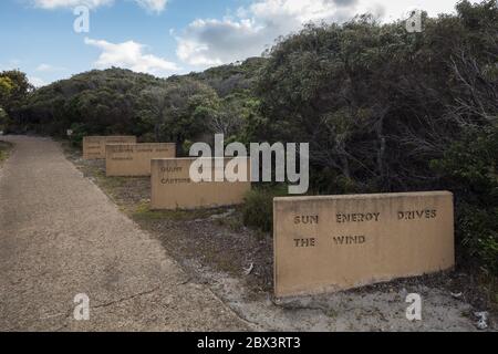 Albany Australia Occidentale 11 Novembre 2019 : insegna all'entrata del passaggio pedonale della Albany Wind Farm Foto Stock