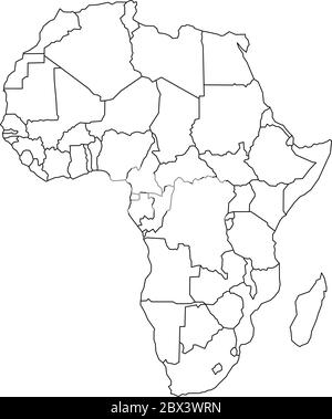 Mappa del continente Arfica. Semplice contorno a reticolo nero con bordi nazionali su sfondo bianco. Illustrazione vettoriale. Illustrazione Vettoriale