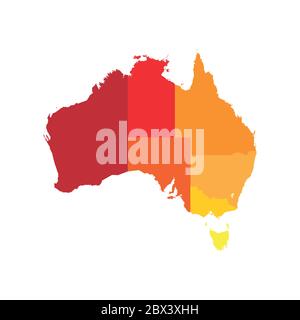 Mappa semplificata dell'Australia divisa in stati e territori. Mappa vettoriale piatta vuota. Illustrazione Vettoriale