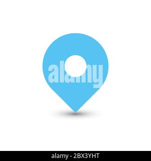 Puntatore blu con ombra su sfondo bianco. Illustrazione vettoriale EPS10. Illustrazione Vettoriale