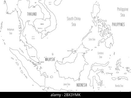 Mappa delle Isole Greater Sunda. Stile doodle disegnato a mano. Illustrazione vettoriale. Illustrazione Vettoriale