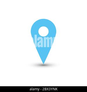 Puntatore blu con ombra su sfondo bianco. Illustrazione vettoriale EPS10. Illustrazione Vettoriale