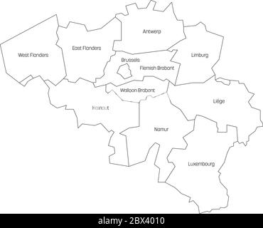 Province del Belgio. Mappa delle divisioni amministrative regionali. Illustrazione vettoriale colorata. Illustrazione Vettoriale