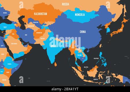 Mappa politica colorata dell'Asia occidentale, meridionale e orientale. Semplice illustrazione vettoriale piatta. Illustrazione Vettoriale