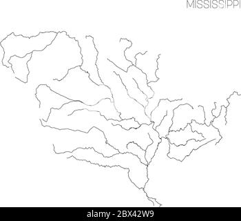 Mappa del bacino idrografico del Mississippi. Semplice illustrazione vettoriale a contorno sottile. Illustrazione Vettoriale