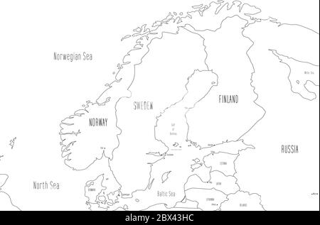 Mappa della Scandinavia. Stile doodle disegnato a mano. Illustrazione vettoriale. Illustrazione Vettoriale