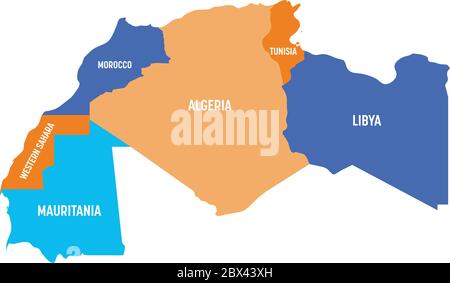 Mappa dei paesi del Maghreb - stati dell'Africa del Nord-Ovest. Illustrazione vettoriale. Illustrazione Vettoriale