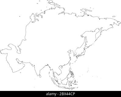 Mappa sottile nero Asia. Mappa del contorno del continente. Semplice illustrazione vettoriale piatta. Illustrazione Vettoriale