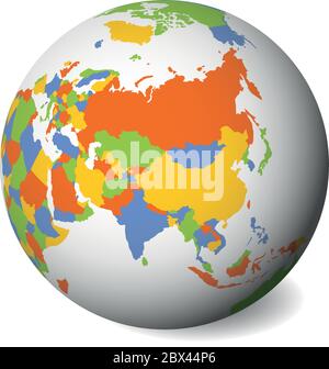 Mappa politica vuota dell'Asia. Globo terrestre 3D con mappa a contorno nero. Illustrazione vettoriale. Illustrazione Vettoriale