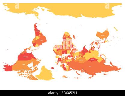 Mappa politica del mondo invertita o capovolta. Orientamento sud-up. Illustrazione vettoriale. Illustrazione Vettoriale