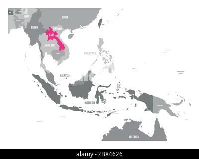 Mappa vettoriale del Laos. Rosa evidenziato nella regione del Sud-est asiatico. Illustrazione Vettoriale