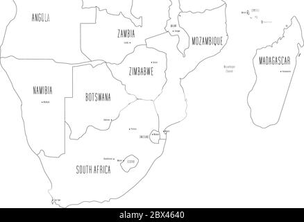 Mappa della parte meridionale dell'Africa. Stile doodle disegnato a mano. Illustrazione vettoriale. Illustrazione Vettoriale