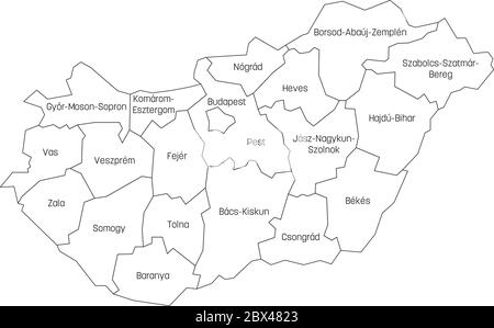 Contee dell'Ungheria. Mappa delle divisioni amministrative regionali. Illustrazione vettoriale colorata. Illustrazione Vettoriale