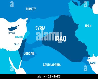 Mappa del Medio Oriente - colore verde su sfondo scuro. Mappa politica dettagliata del Medio Oriente e della regione della Penisola arabica con l'etichettatura dei nomi di paesi, capitali, oceani e mari. Illustrazione Vettoriale