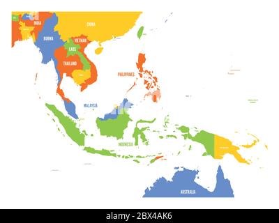 Mappa vettoriale del Sud-est asiatico. Mappa a quattro colori Illustrazione Vettoriale