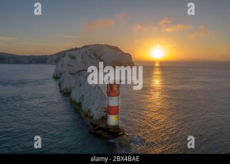 faro l'isola degli aghi di Wight, vista aerea Foto Stock